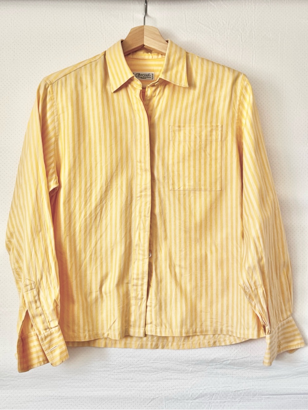 Charvet Cropped Light Yellow Pinstripe Casual Button-Down Shirt - Picture 2 of 9